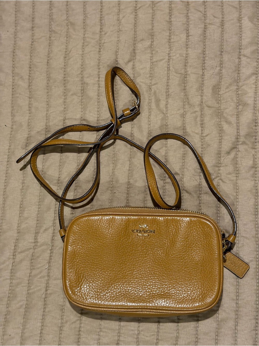Coach Pebbled Leather Crossbody in Mustard Brown